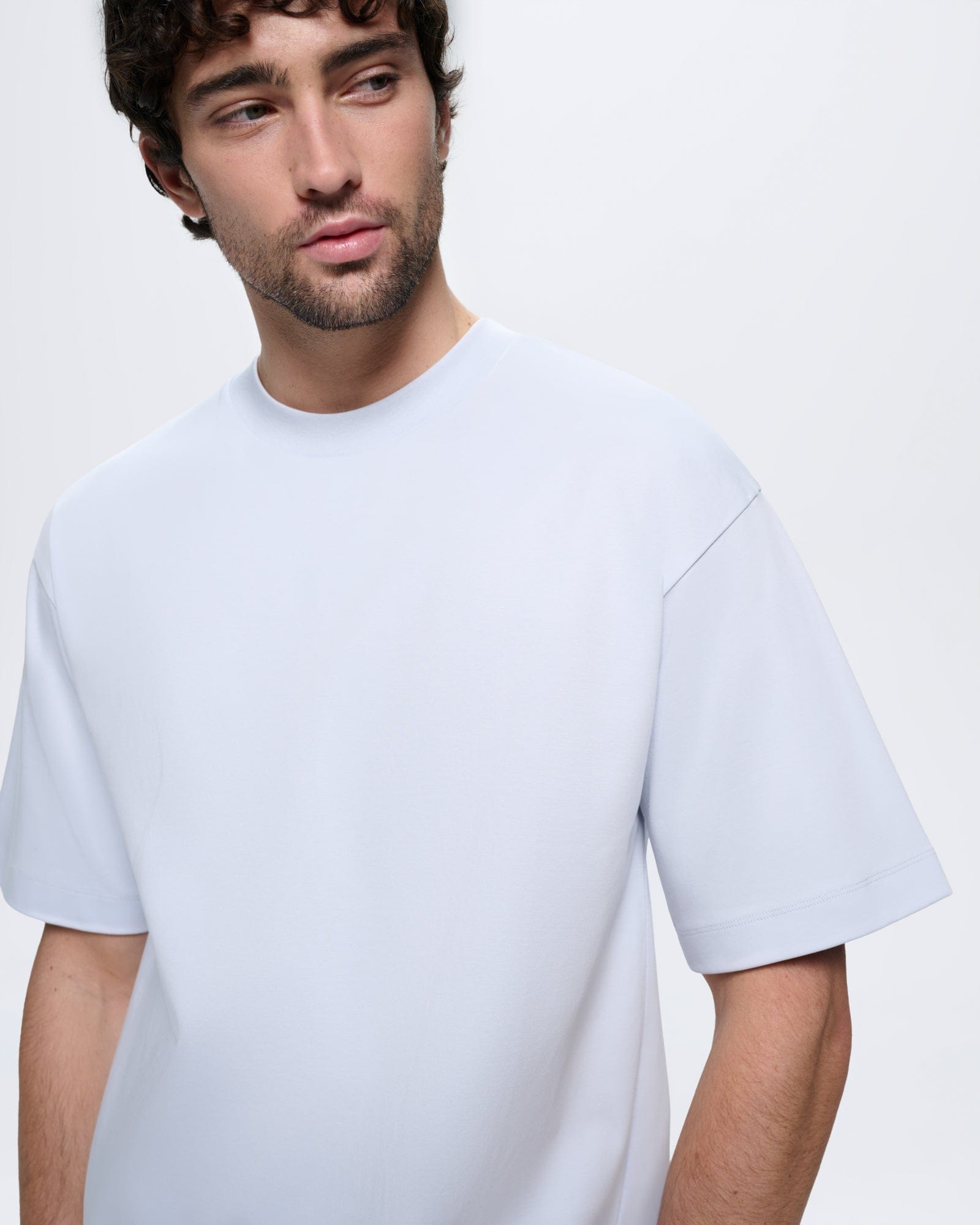 Mens Ice Grey oversized T-shirt ultra-soft organic cotton interlock jersey relaxed fit crew neck
