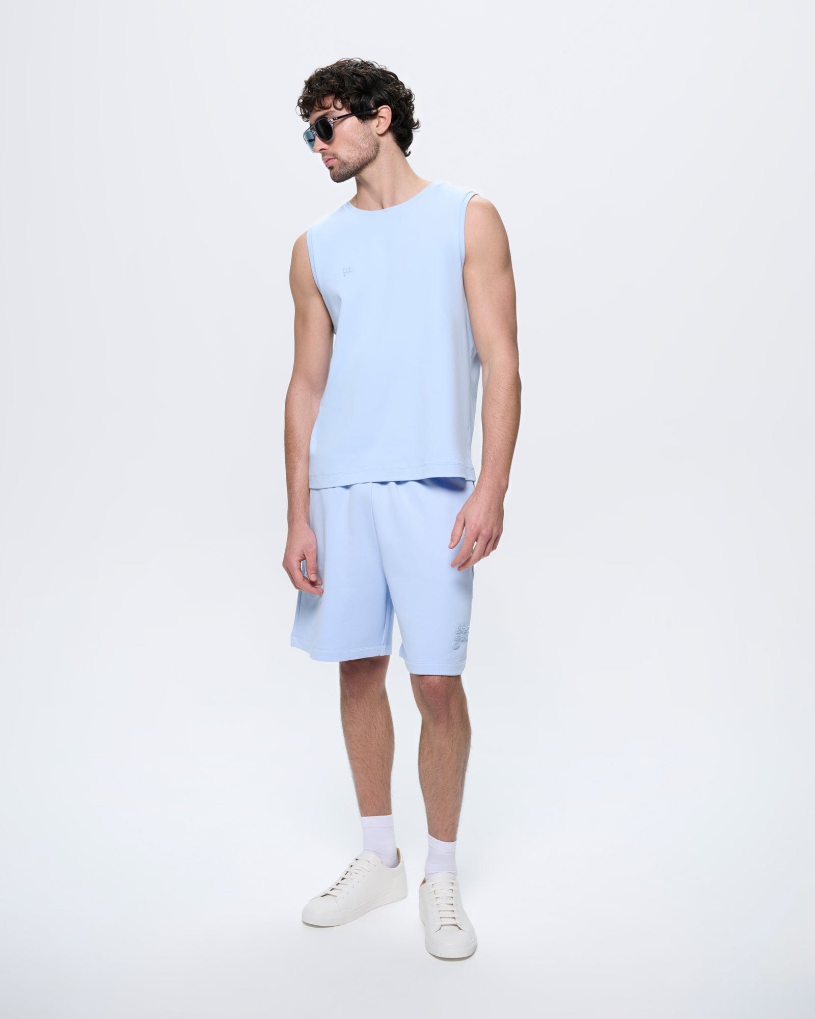 Mens Mid Length Shorts—Wildflower Blue