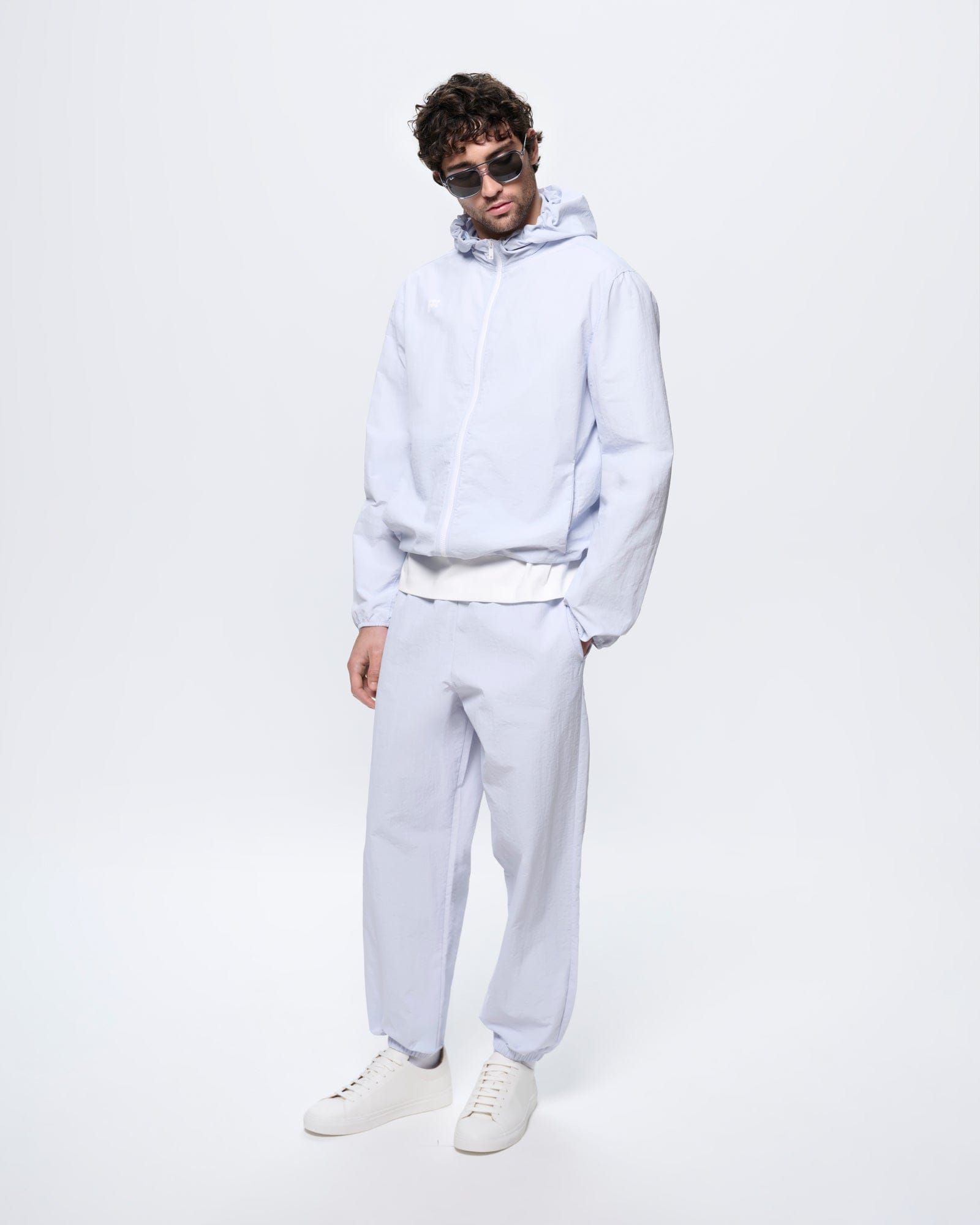 Mens Recycled Nylon Zip Up Jacket—Ice Grey