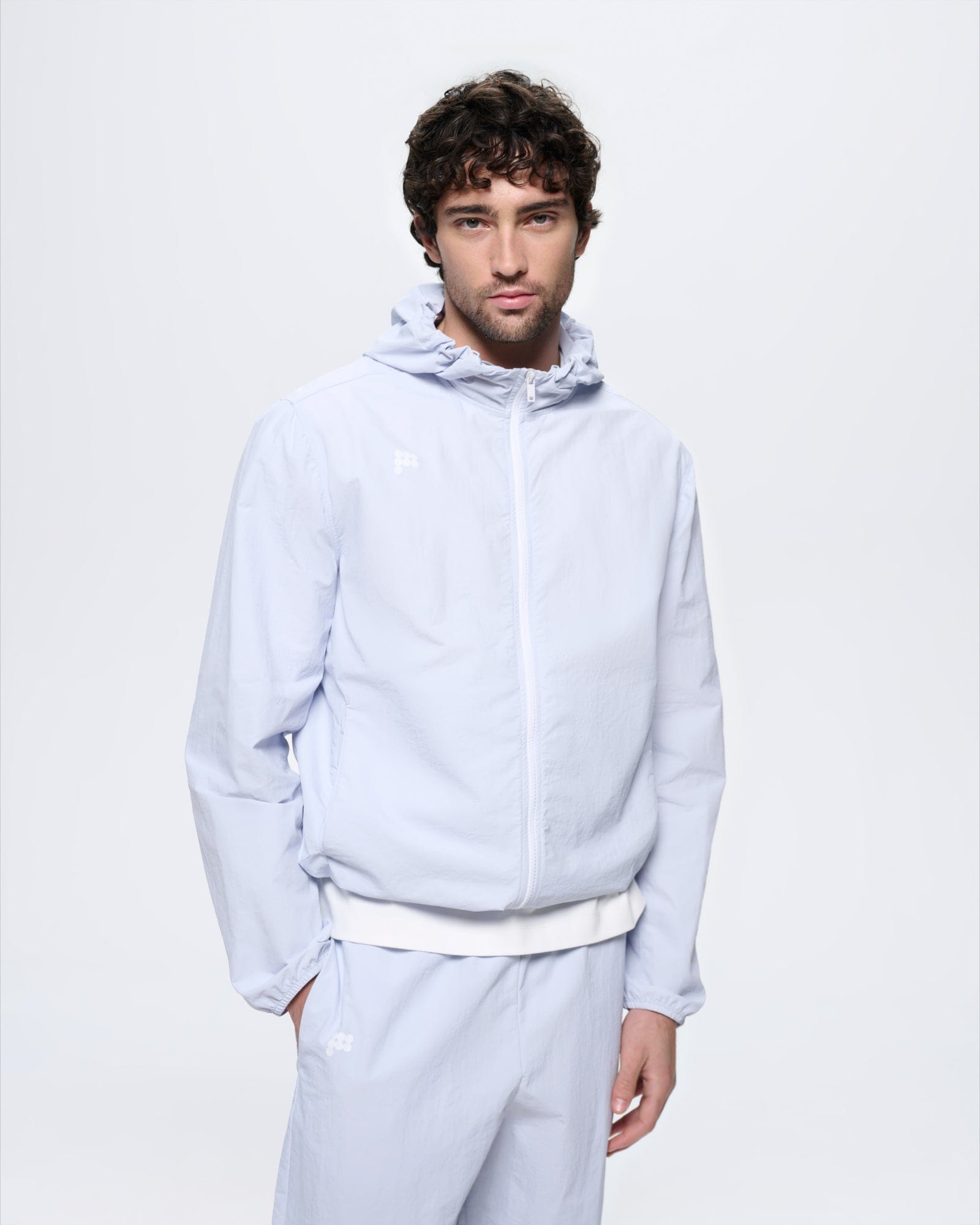 Mens Recycled Nylon Zip Up Jacket—Ice Grey