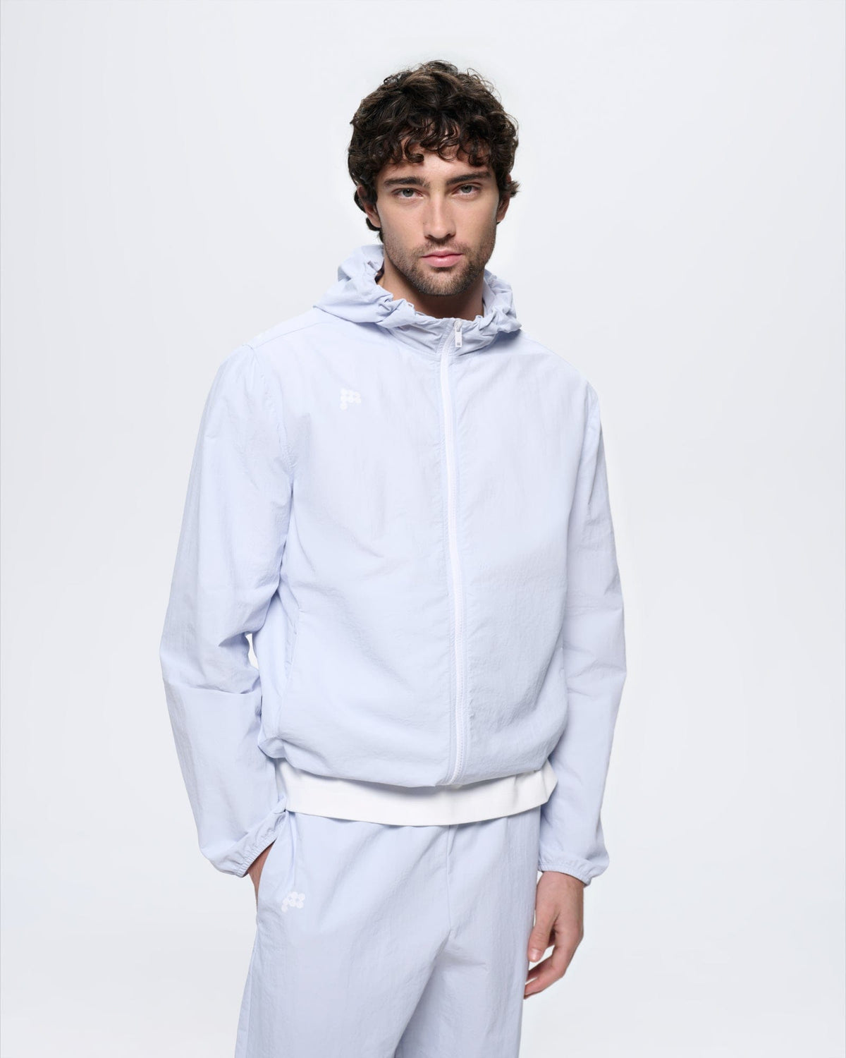 Mens Recycled Nylon Zip Up Jacket—Ice Grey