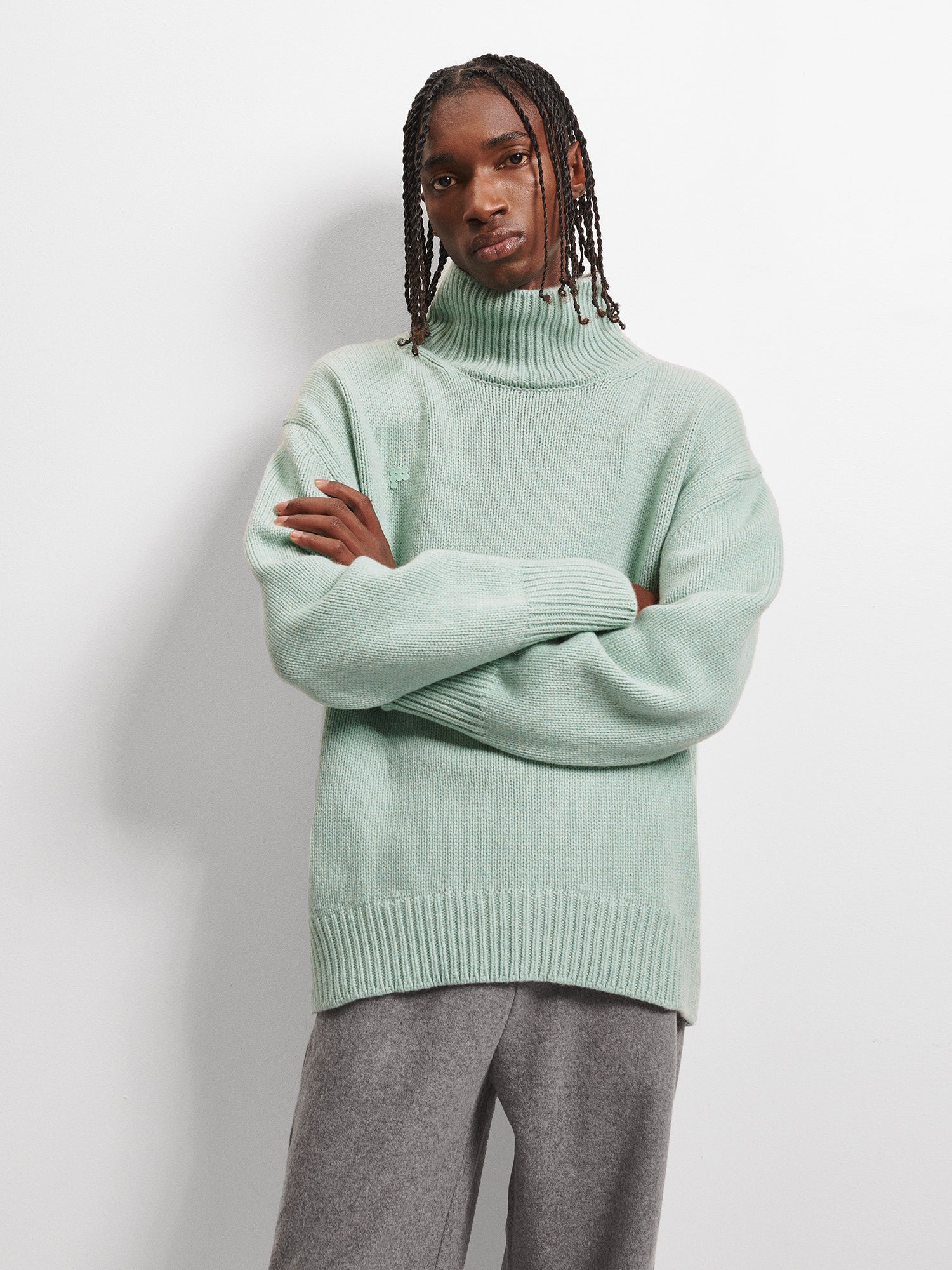 Men's Recycled Cashmere Turtleneck Sweater - Eucalyptus Blue - Pangaia