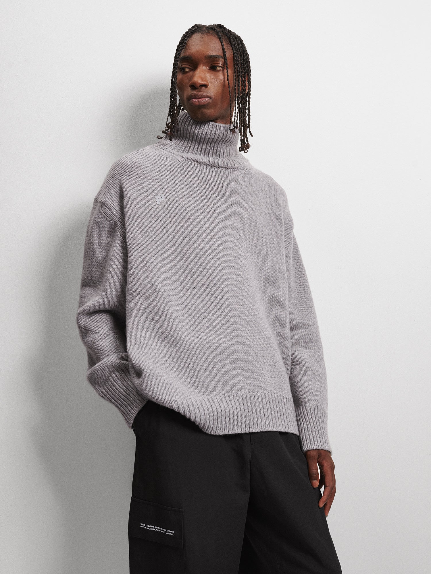 Men's Recycled Cashmere Turtleneck Sweater - Grey Marl - Pangaia