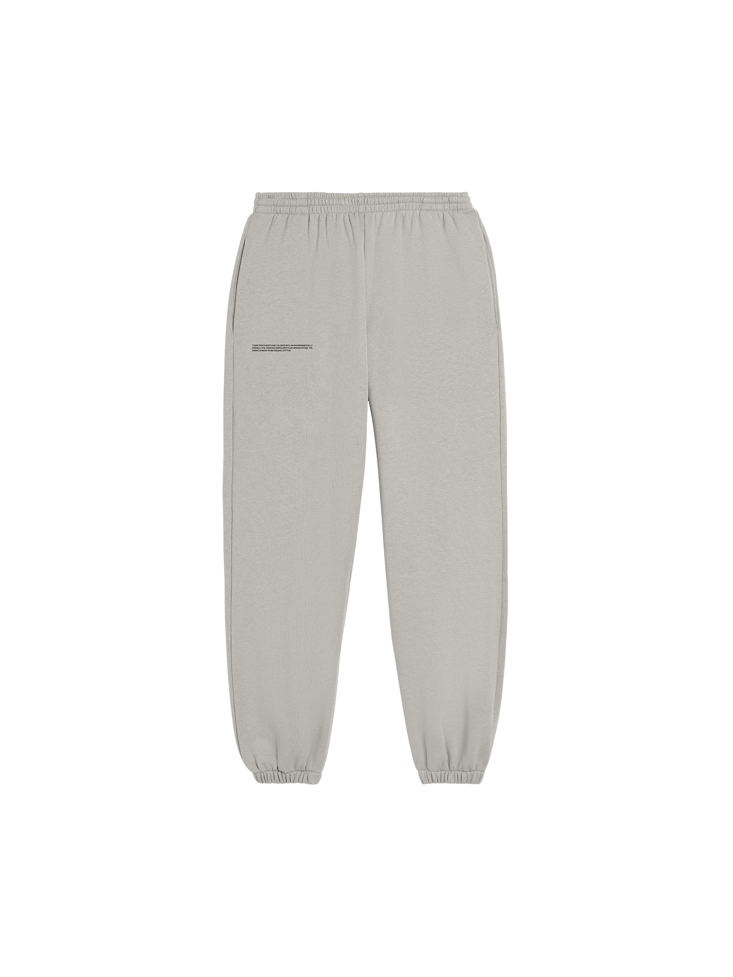 Premium light grey organic cotton fleece joggers, relaxed fit with elasticated waist and cuffed ankles, packshot