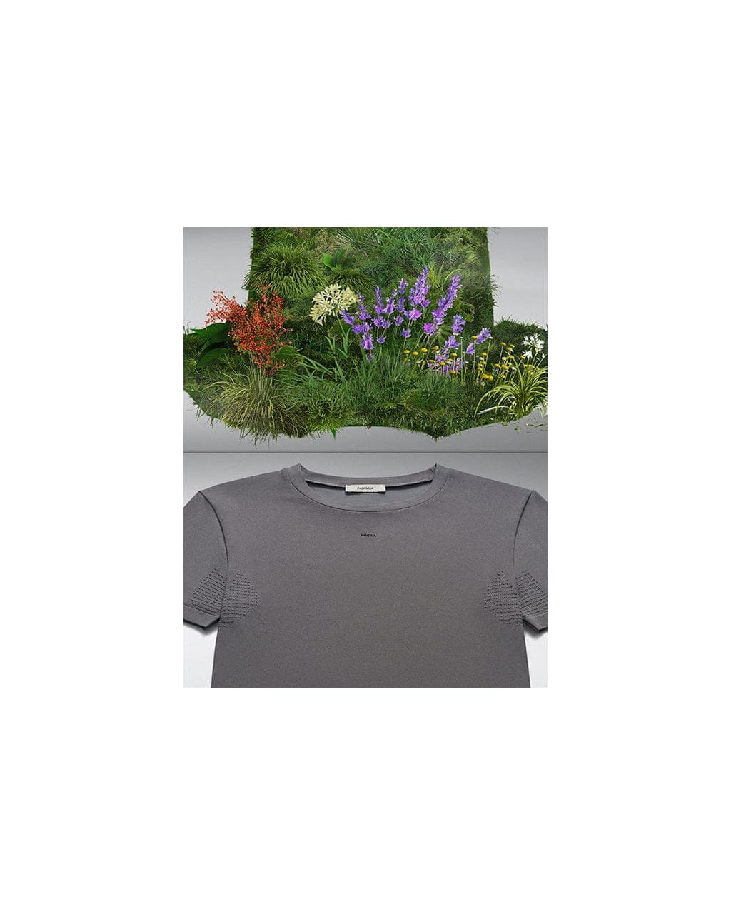 Dark grey men's crew neck performance t-shirt with short sleeves and perforated ventilation details. Packshot
