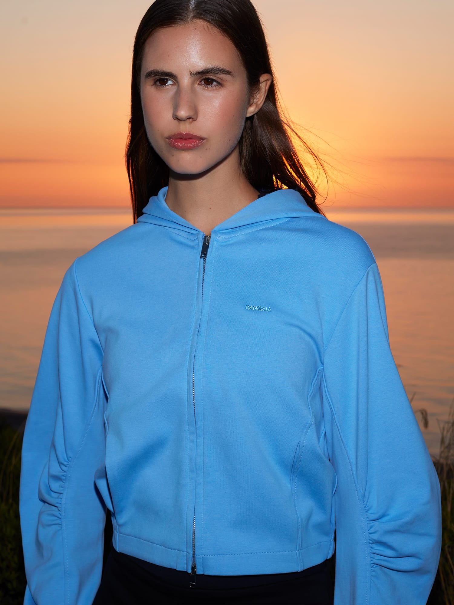Womens Double Jersey Zip Up Hoodie—Lucid Sky