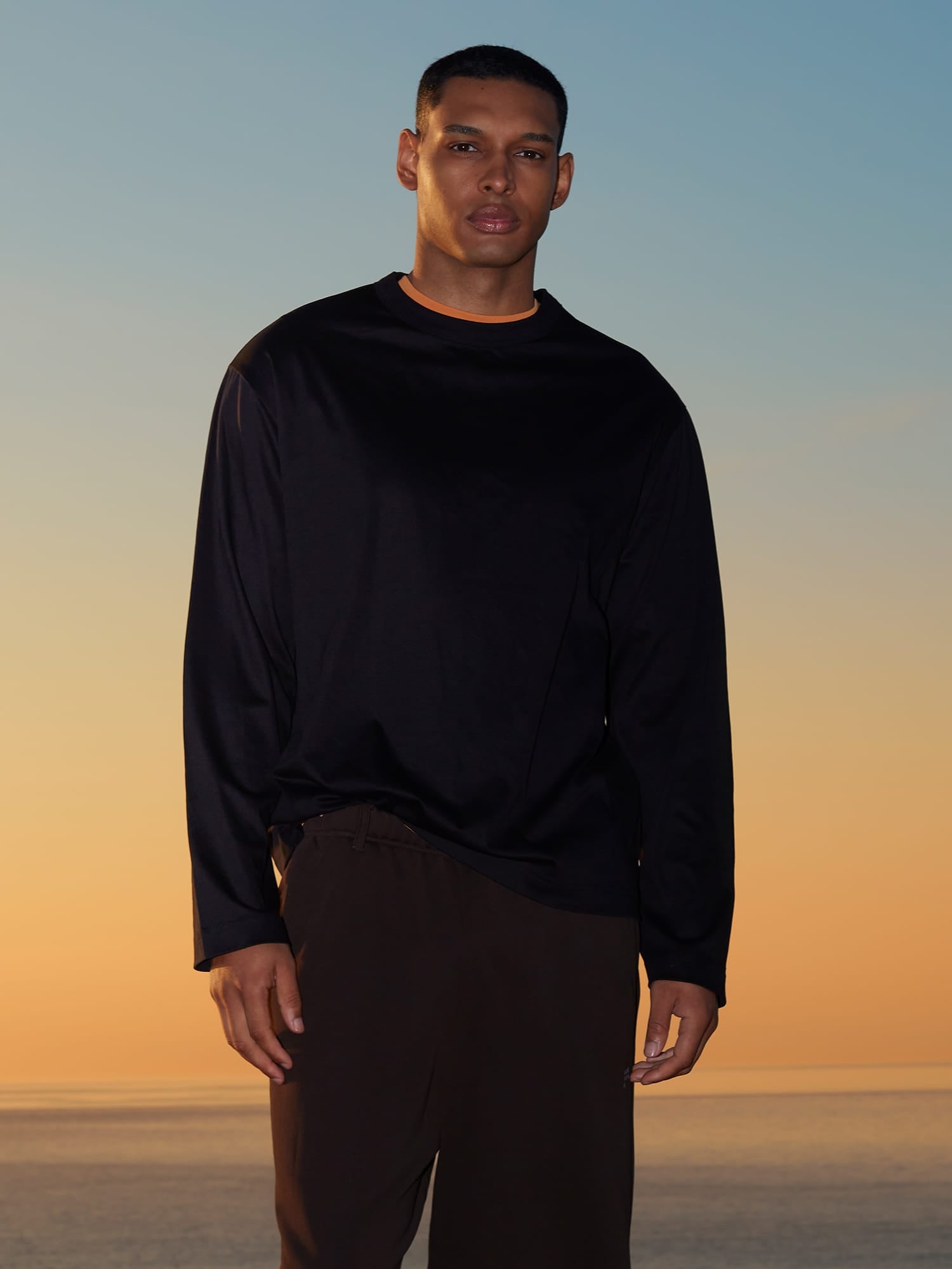 Mens Long Sleeve Interlock T-Shirt—Black