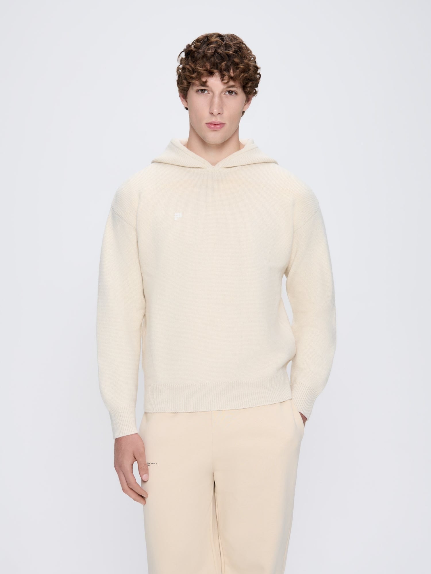 Mens Recycled Cashmere Hoodie—ecru ivory