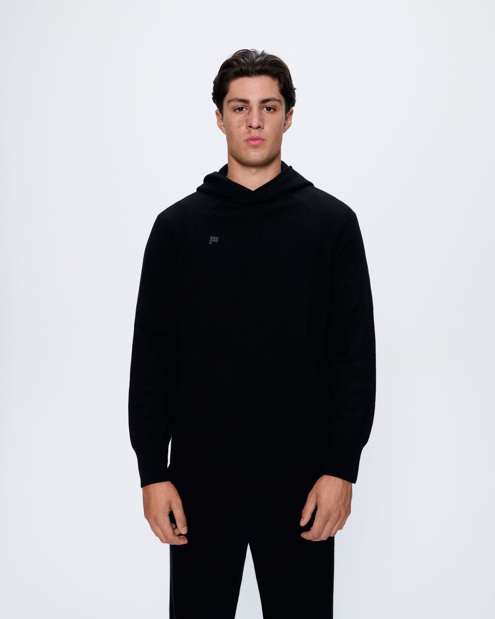 Mens Recycled Cashmere Hoodie—black