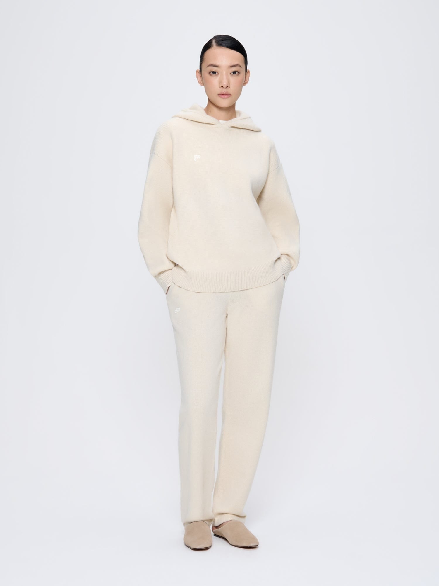 Womens Recycled Cashmere Tapered Track Pants—ecru ivory