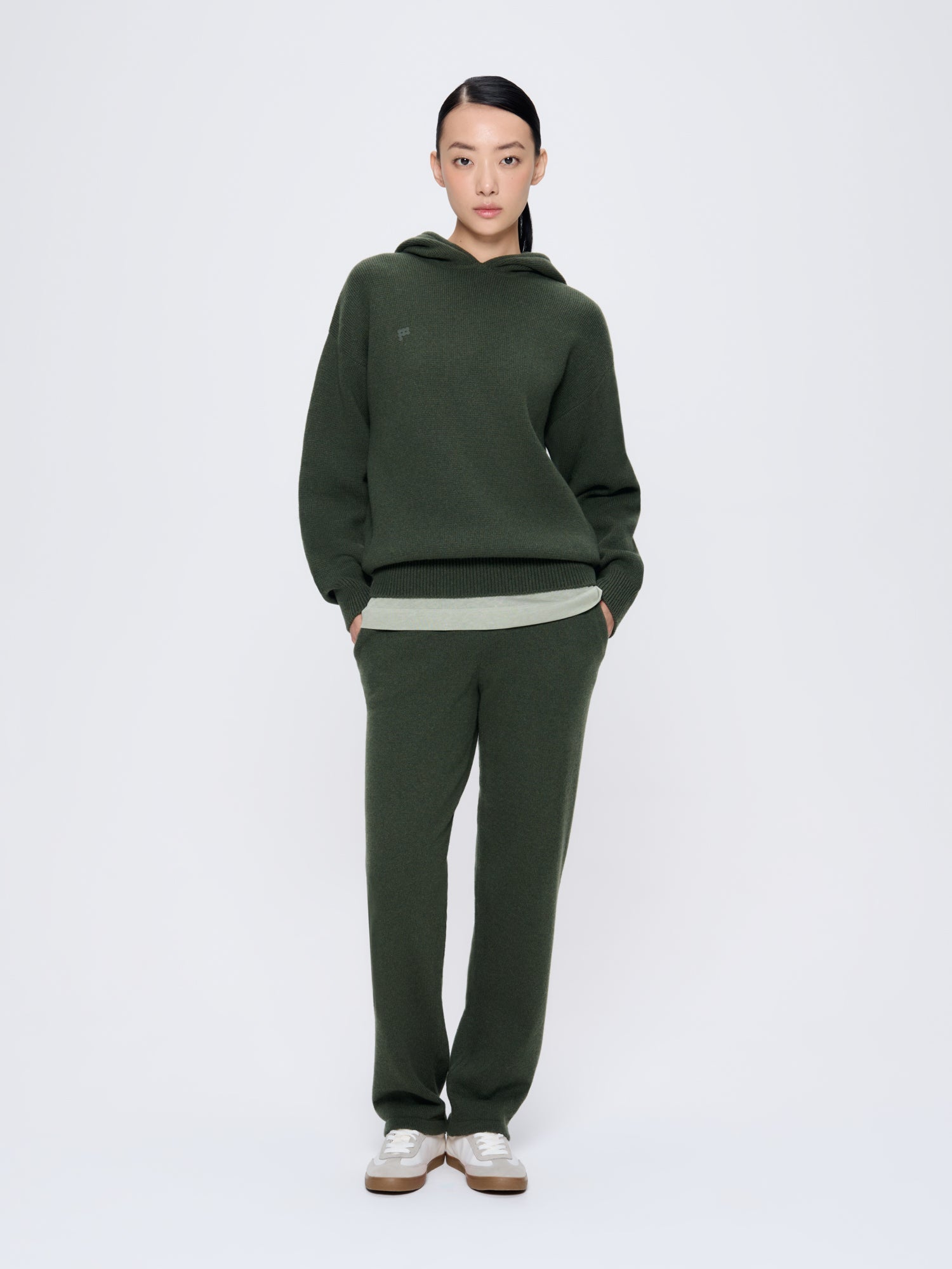Womens Recycled Cashmere Tapered Track Pants—Rosemary Green