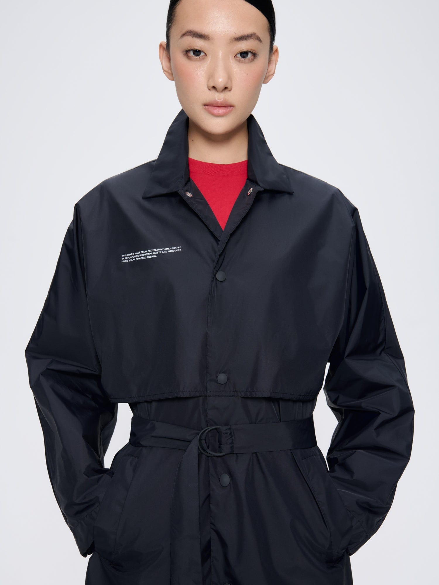 Womens Black Recycled Nylon Trench Coat | PANGAIA
