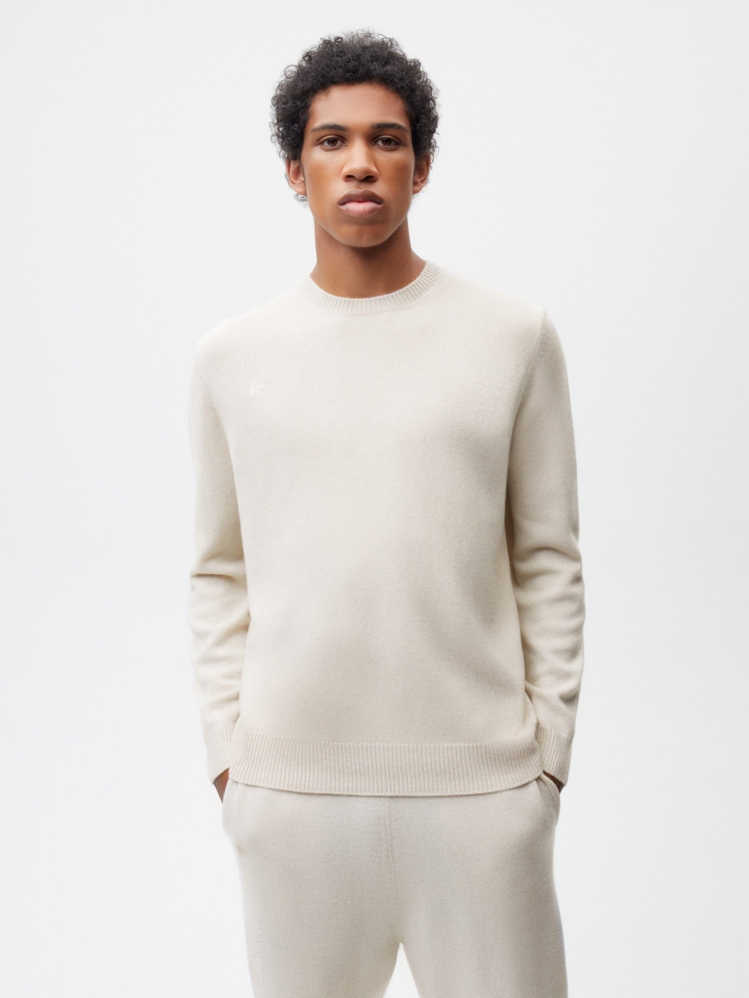 Recycled Cashmere Crewneck Sweatshirt—oatmeal male