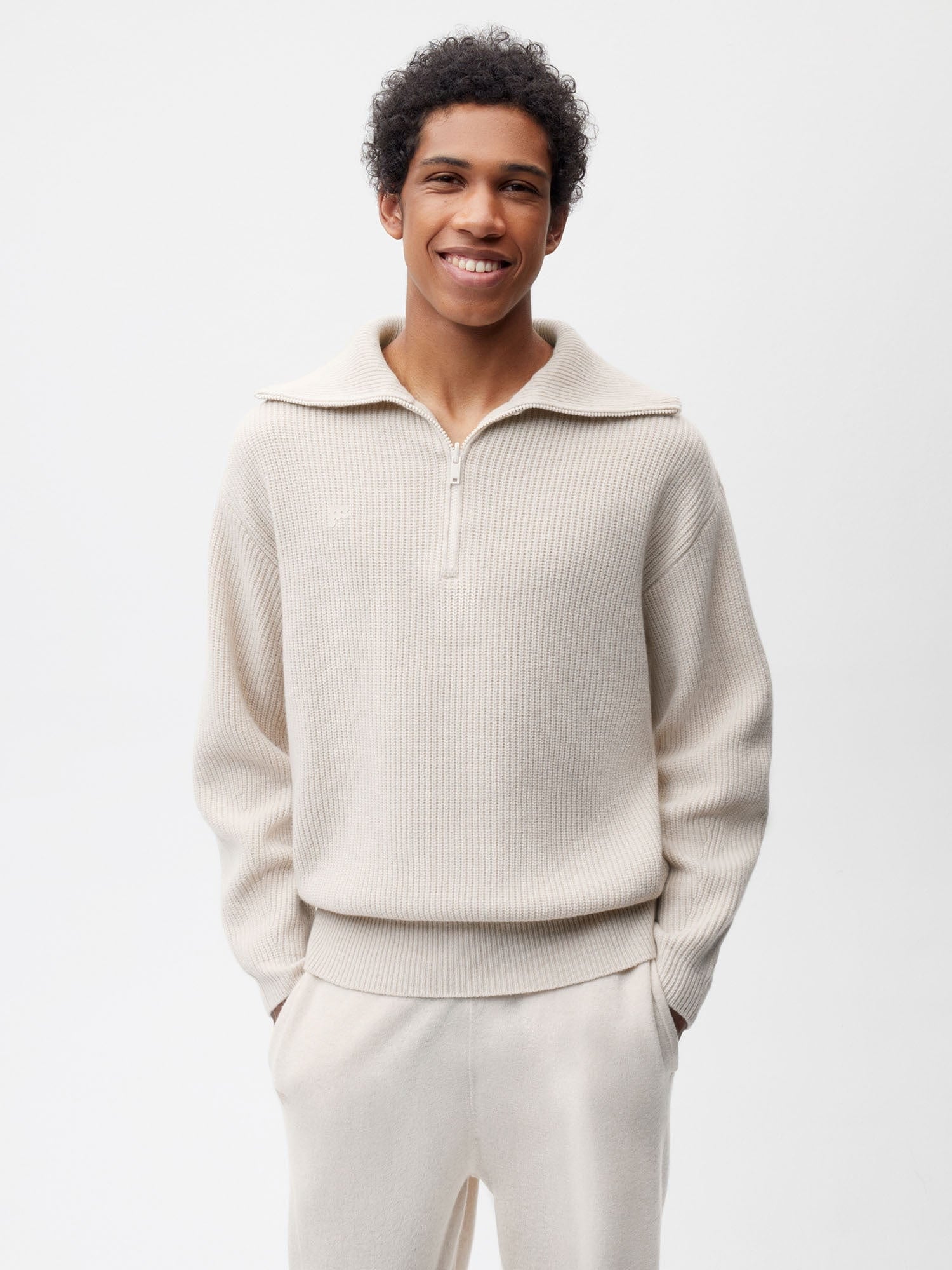 Recycled Cashmere Half Zip‚Äîoatmeal male