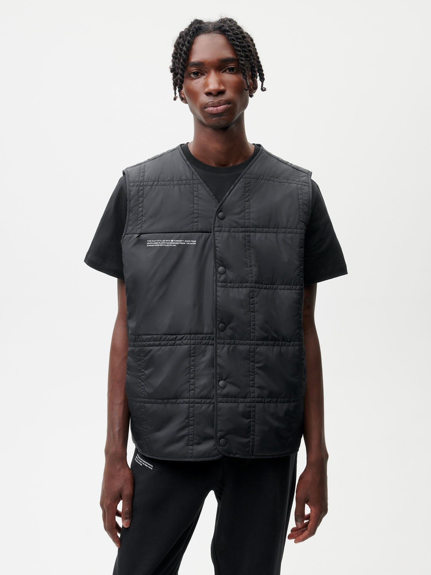 Recycled Nylon FLWRDWN Quilted Gilet—black male-1