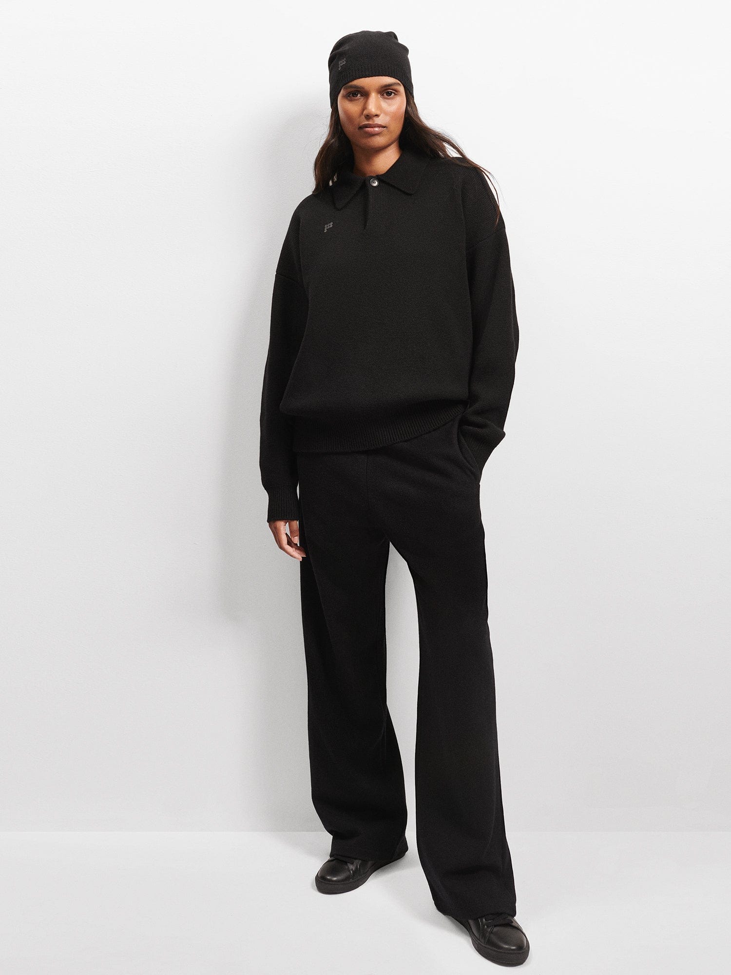 Black Recycled Cashmere Polo Sweater | Pangaia