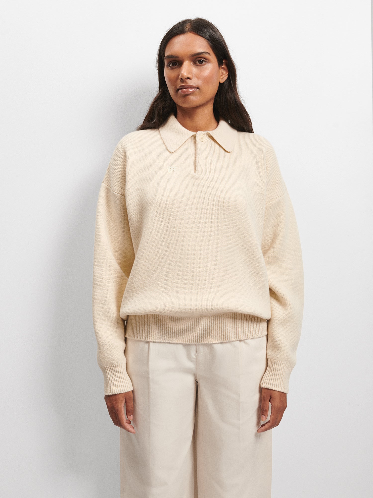 Recycled Cashmere Polo Sweater - Ecru Ivory - Pangaia