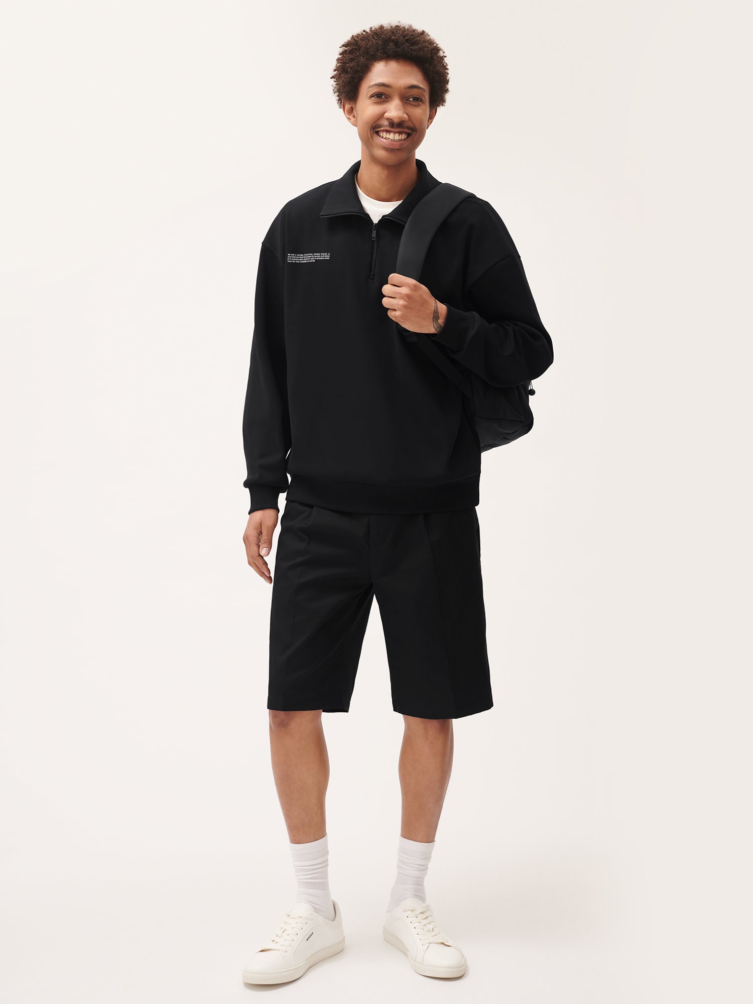 Double Jersey Half Zip Sweatshirt - Black - Pangaia