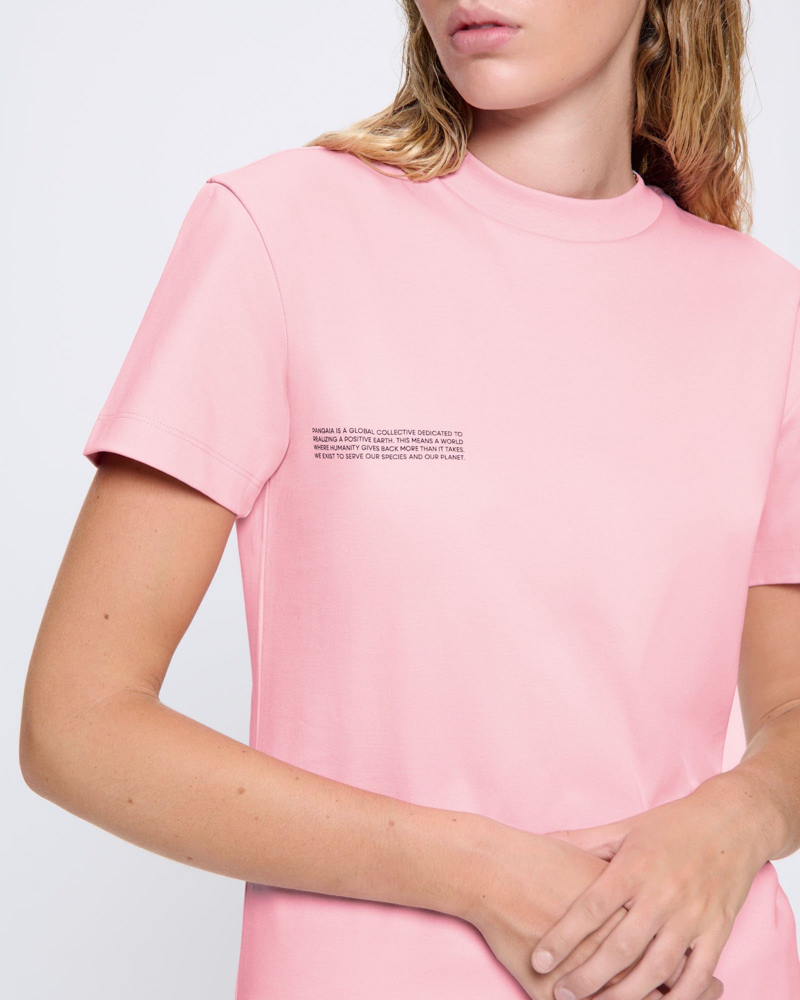 Womens Interlock Text Block T-Shirt—Sakura Pink