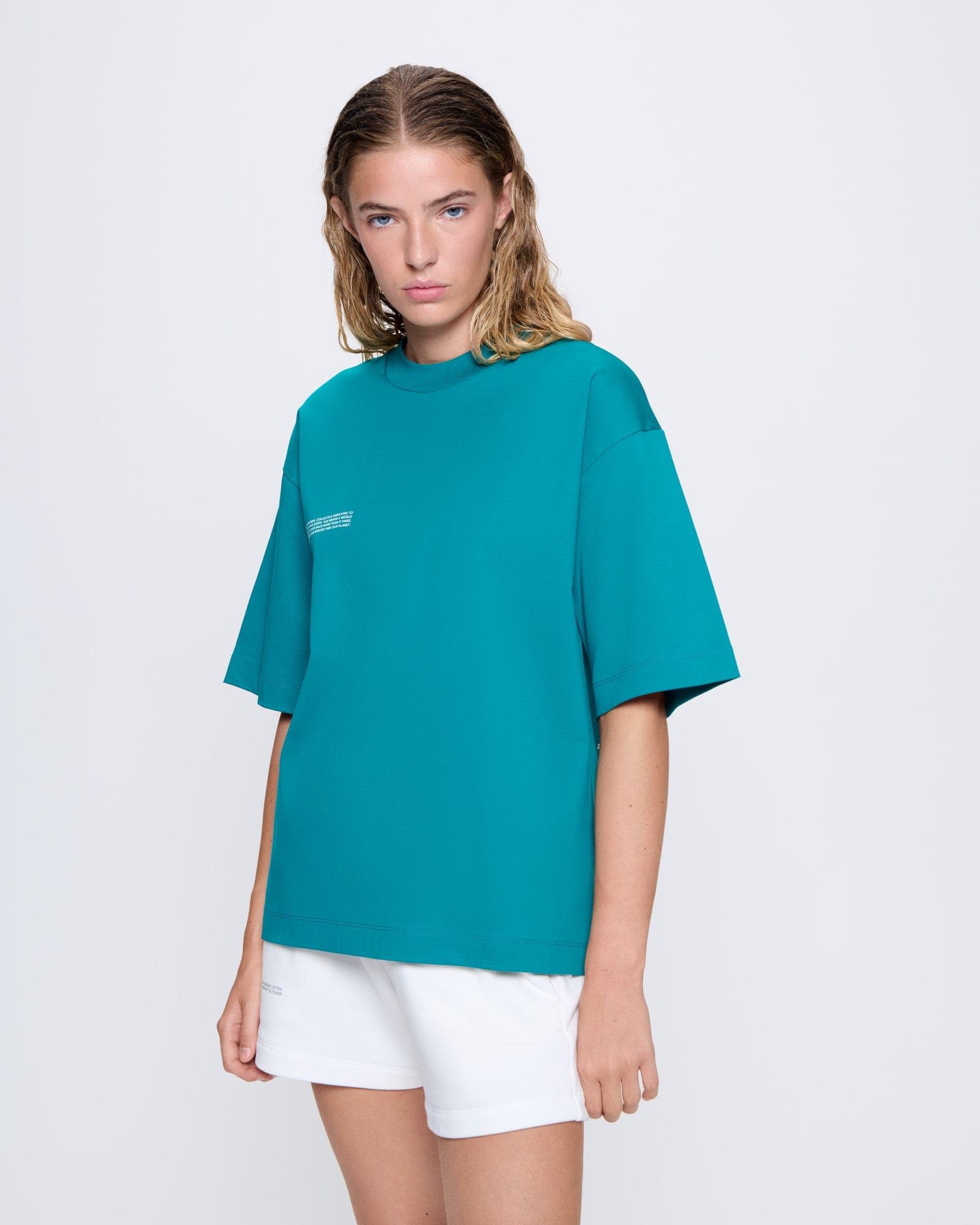 Womens Interlock Oversized Text Block T-Shirt—Malachite Green