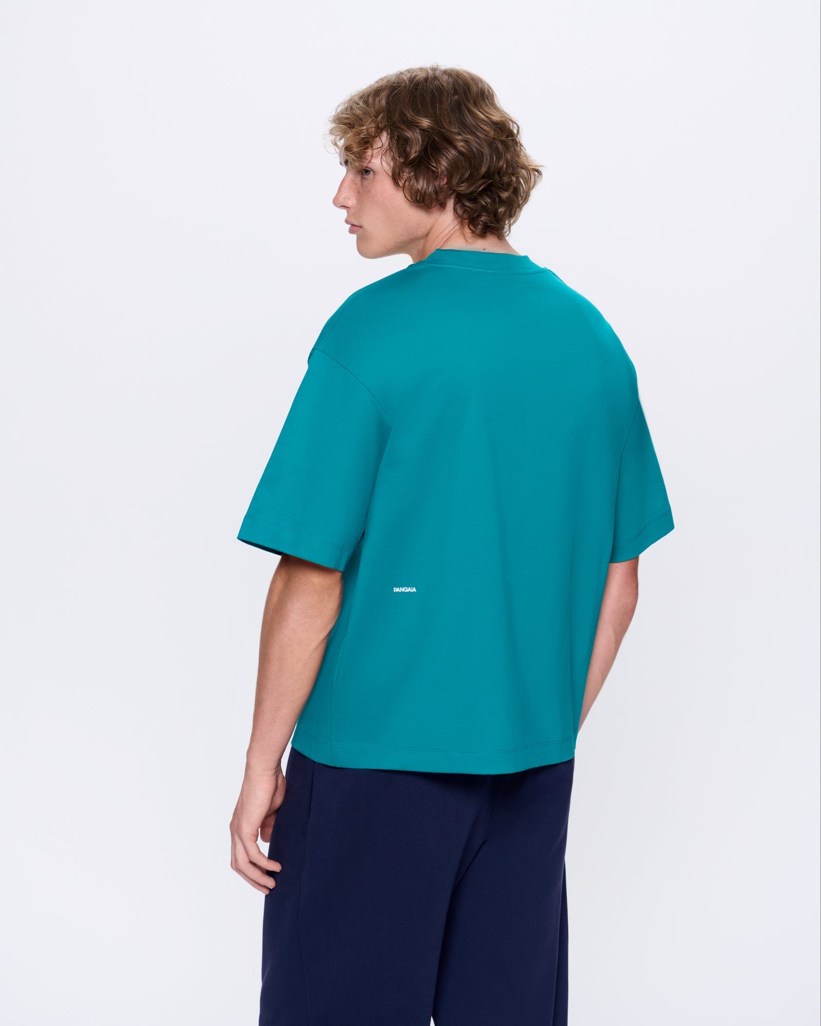 Mens Interlock Oversized Text Block T-Shirt—Malachite Green