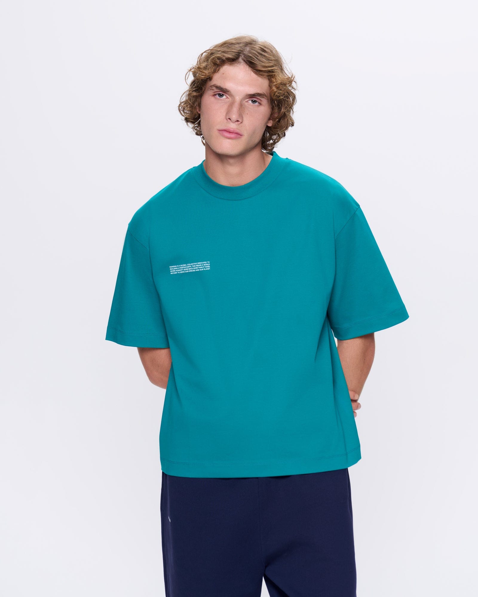 Mens Interlock Oversized Text Block T-Shirt—Malachite Green
