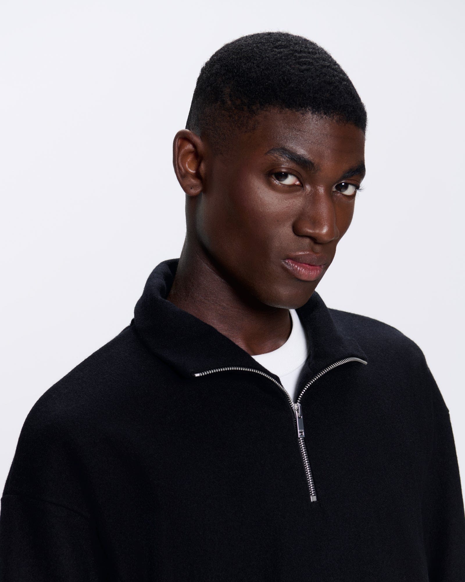 Mens Men's Black Recycled Wool Jersey Half | PANGAIA