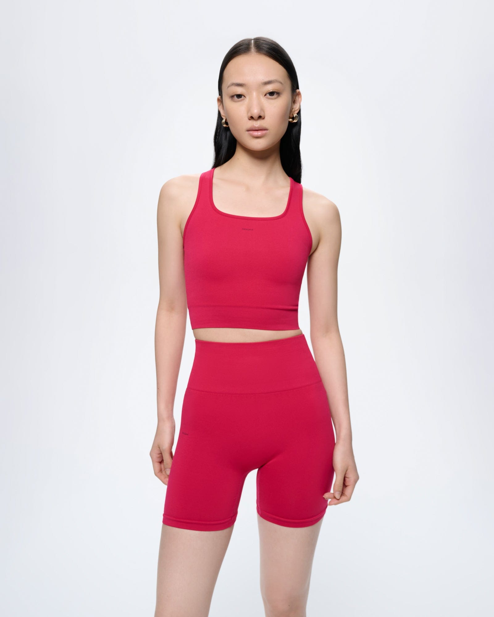 Womens Açai Pink Bio-Based Compressive Ribbed Crop Tank Top with an ultra-close fit and square neckline