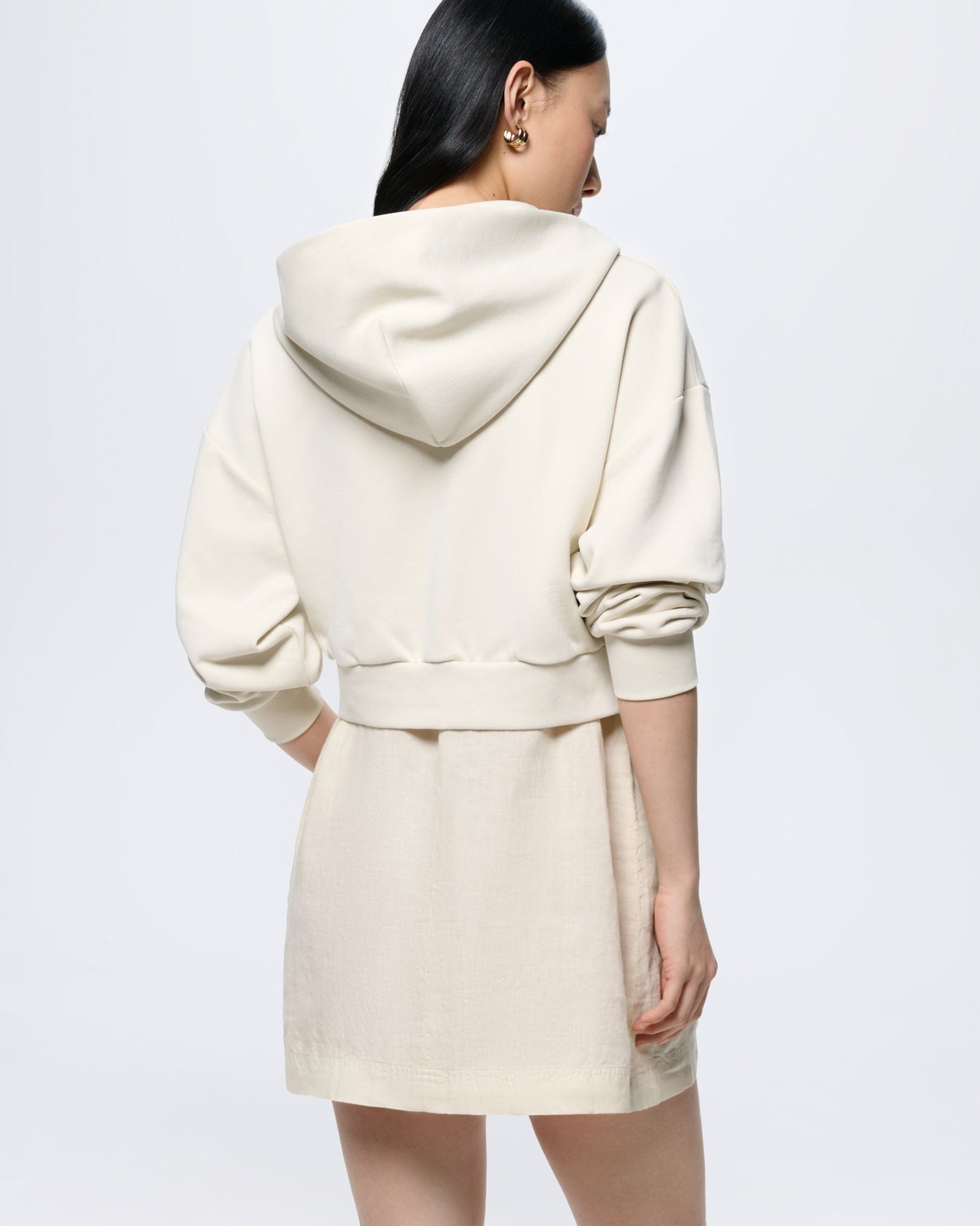 Womens Cropped Zip Up Hoodie—Bone White