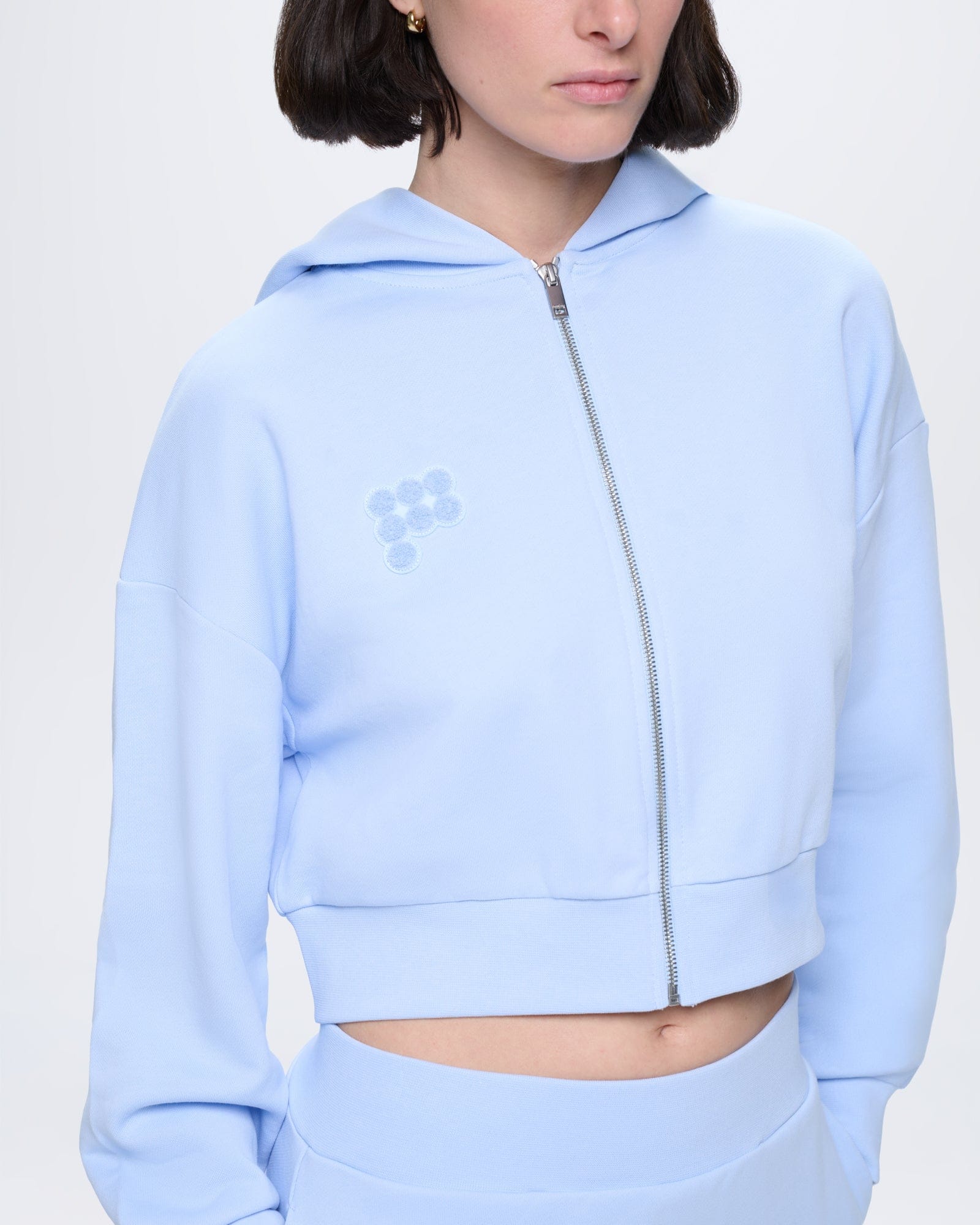 Womens Cropped Zip Up Hoodie—Wildflower Blue