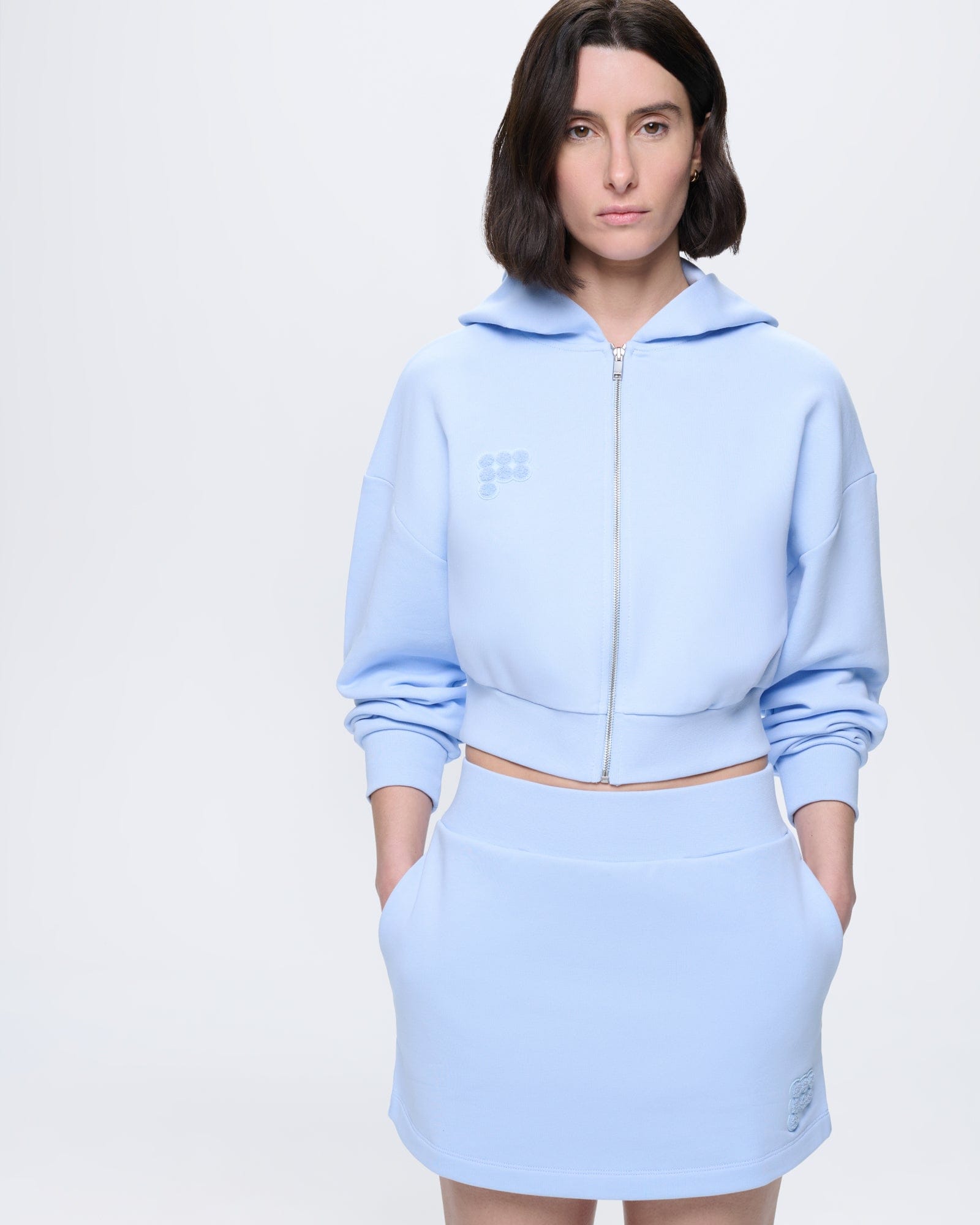 Womens Cropped Zip Up Hoodie—Wildflower Blue Womens Cropped Zip Up Hoodie—Wildflower Blue
