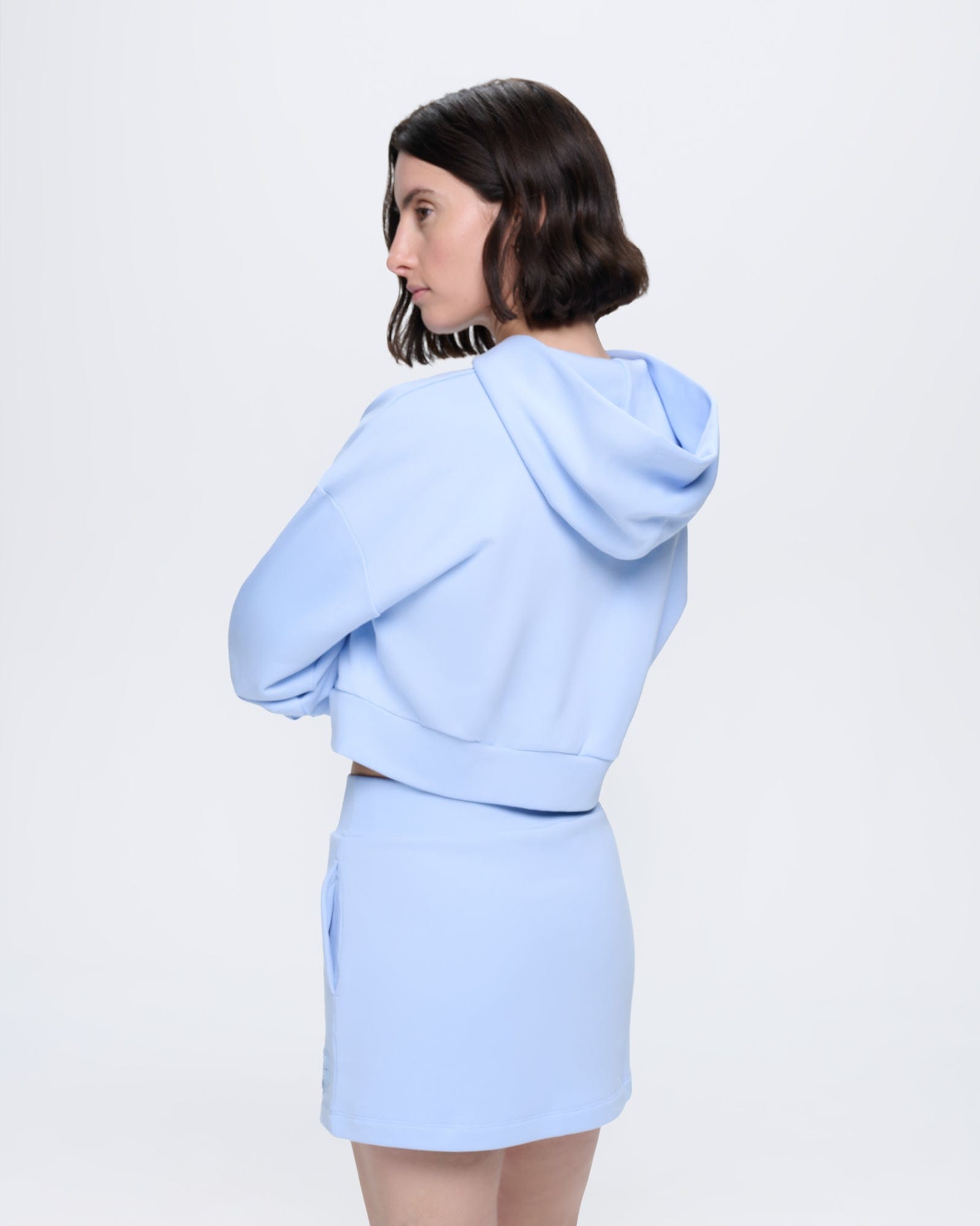 Womens Cropped Zip Up Hoodie—Wildflower Blue