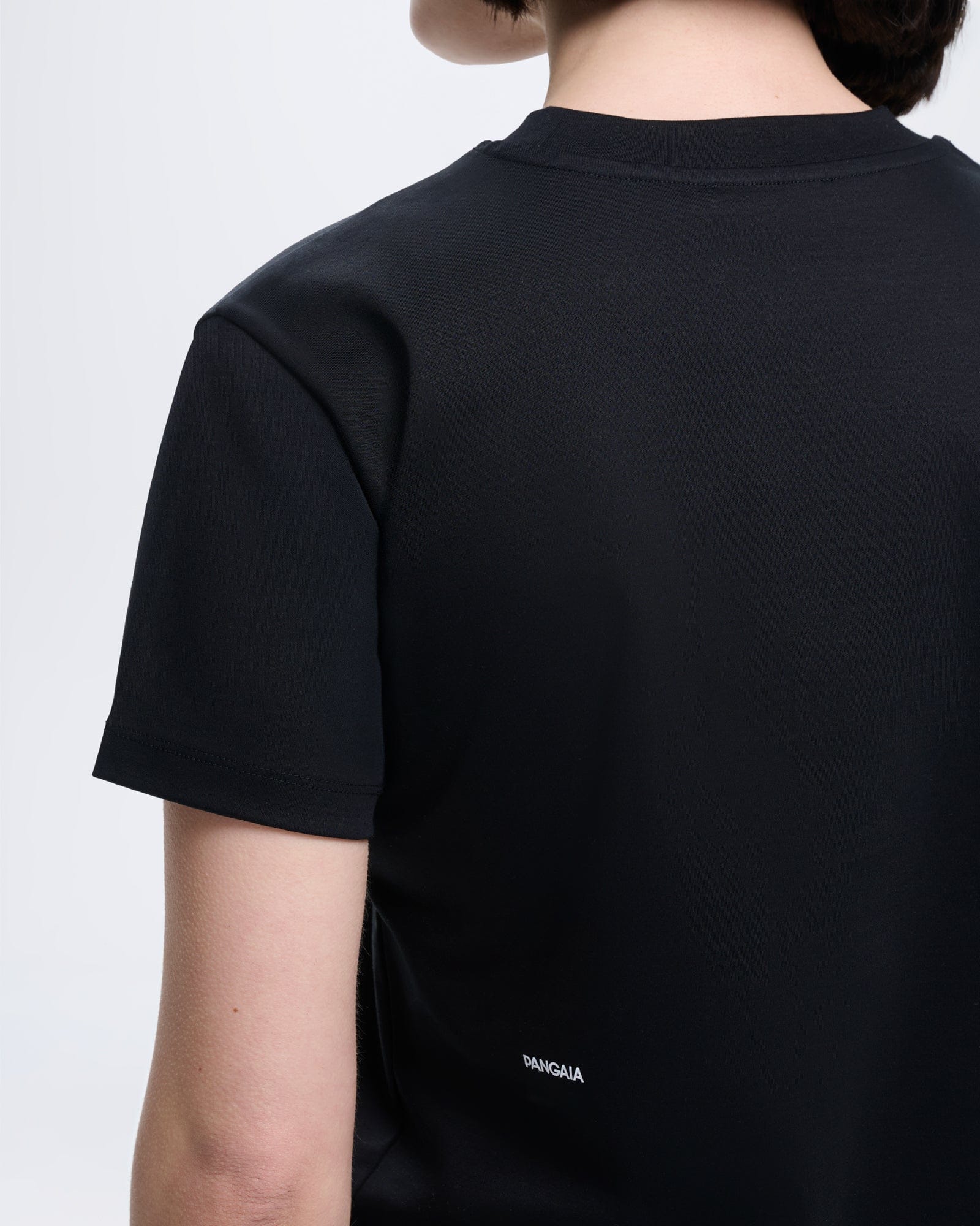 Black Womens Interlock T-Shirt, ultra-soft organic cotton, regular fit crew neck, Pangaia logo on back