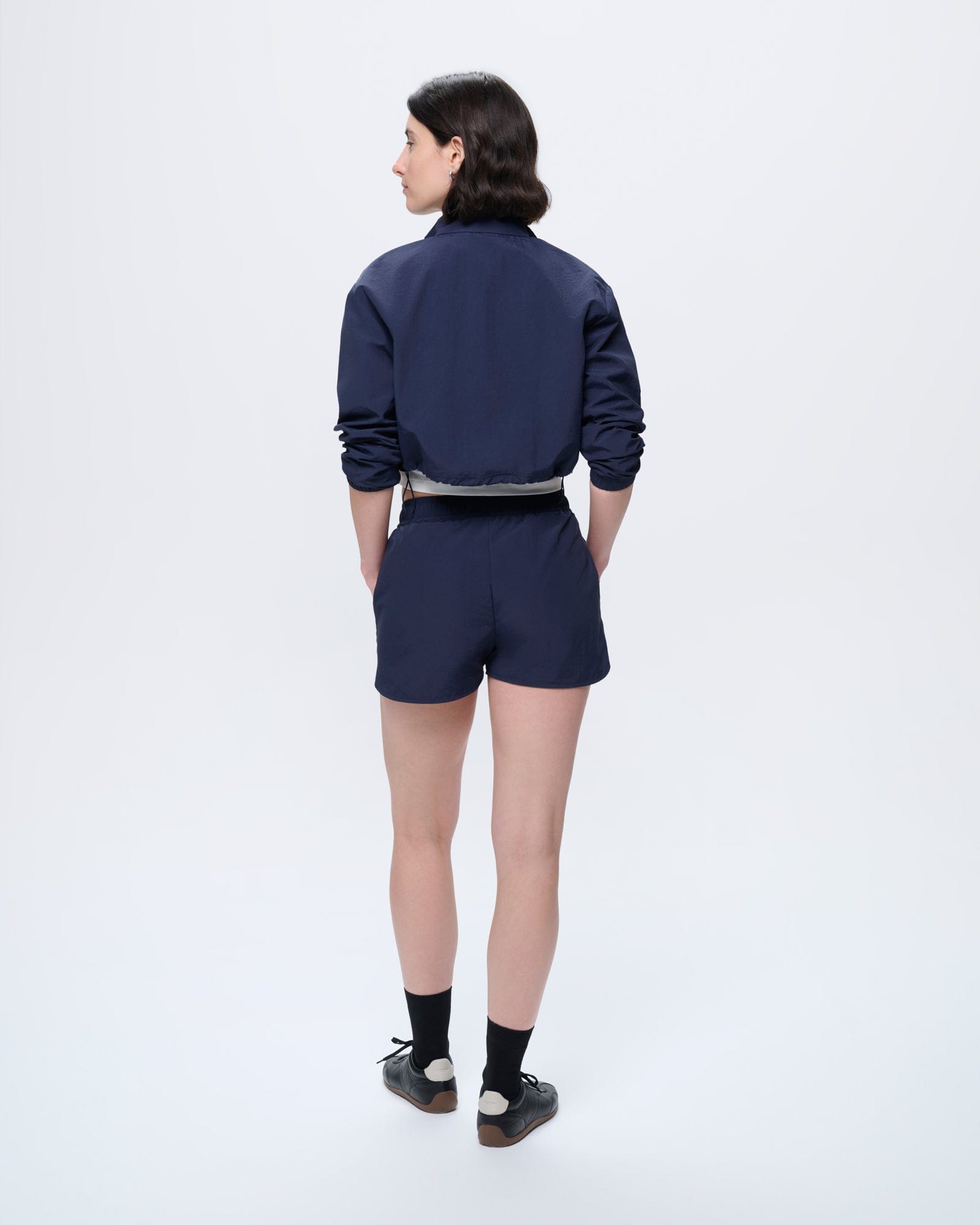Womens Recycled Nylon Zip Up Jacket—Granite Navy