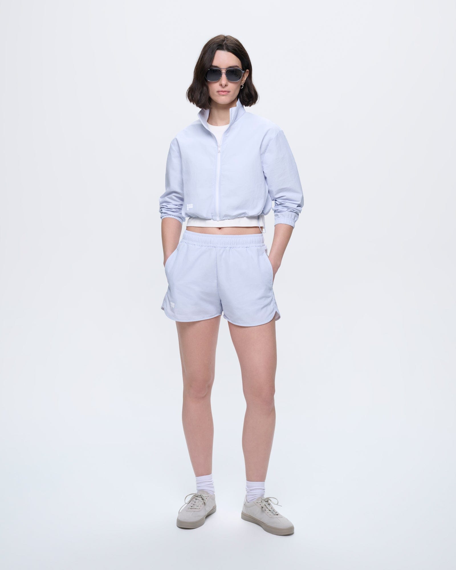 Womens Recycled Nylon Zip Up Jacket, Ice Grey, cropped, lightweight, shown on a model