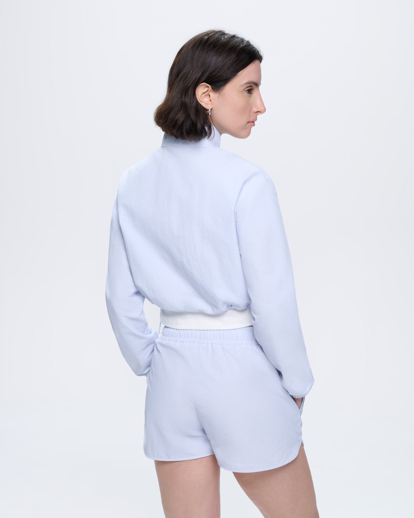 Womens Recycled Nylon Zip Up Jacket—Ice Grey