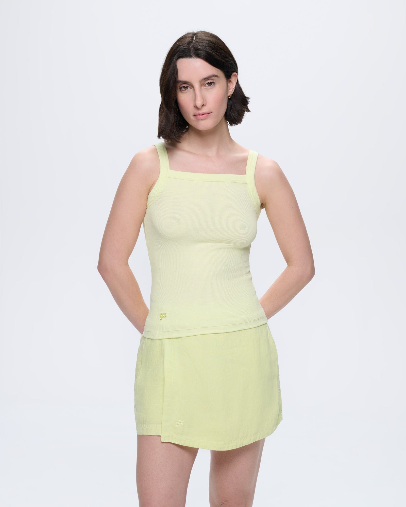 Womens Rib Square Neck Tank Top—Soft Lime