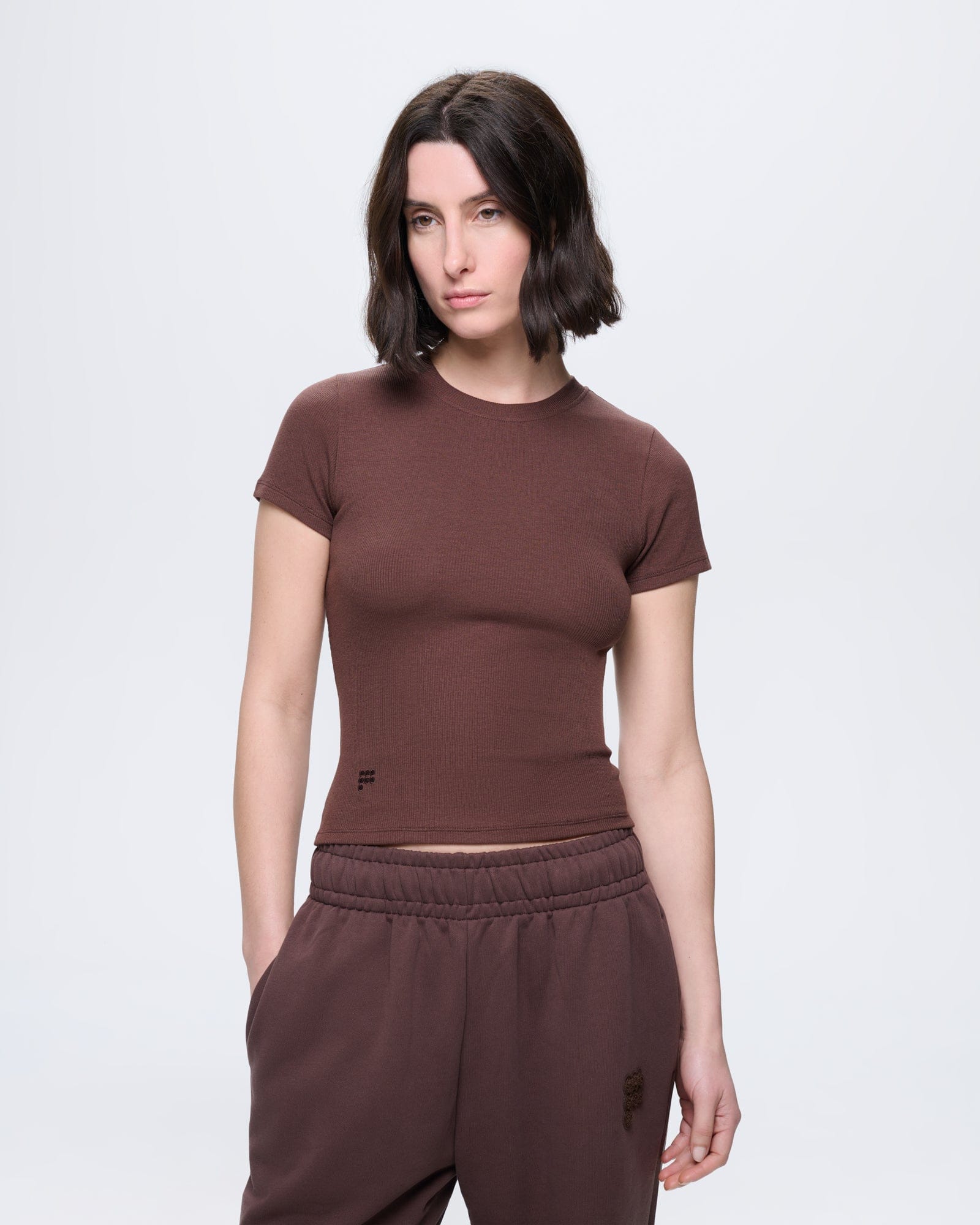 Womens Rib T-Shirt—Mahogany Brown