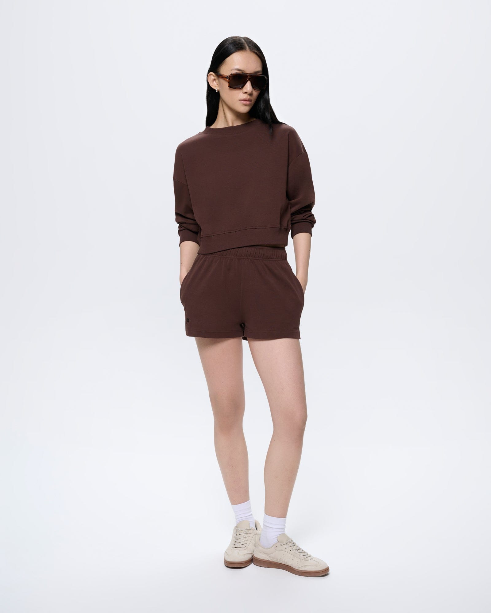Womens Cropped Sweatshirt—Mahogany Brown