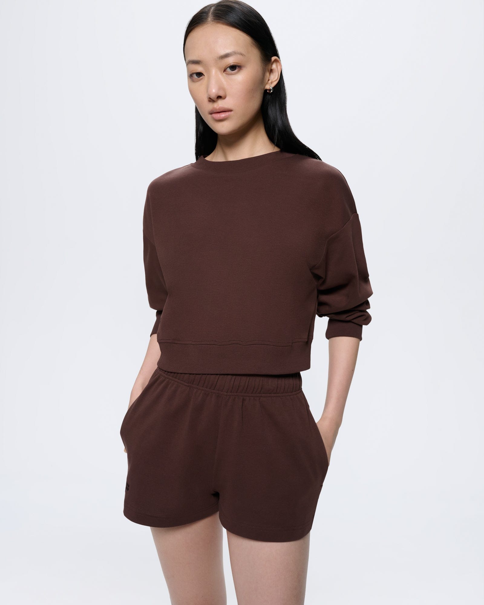 Womens Cropped Sweatshirt—Mahogany Brown