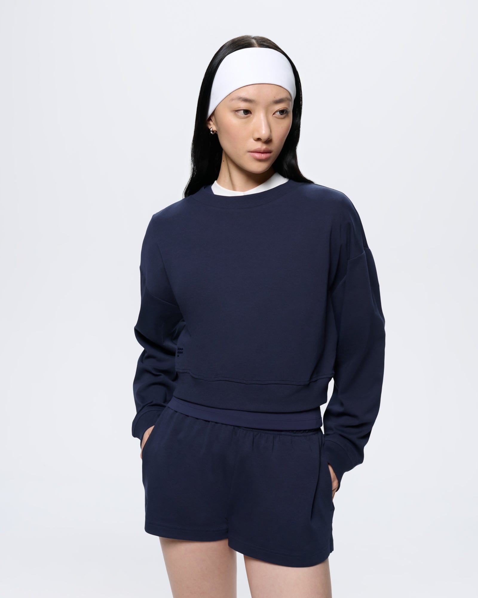 Womens Summer Cropped Sweatshirt—Midnight Navy