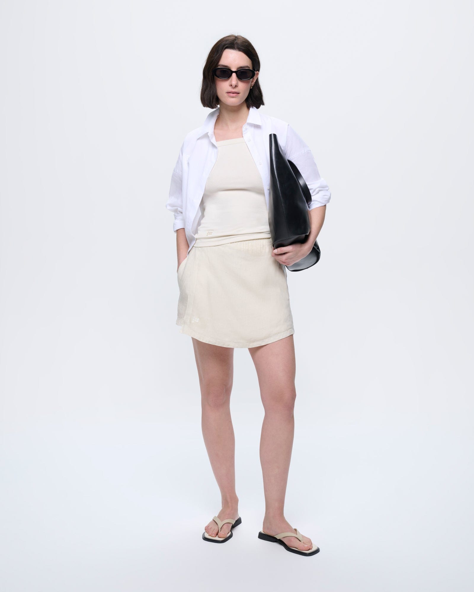 Womens Linen Wrap Shorts—Bone White