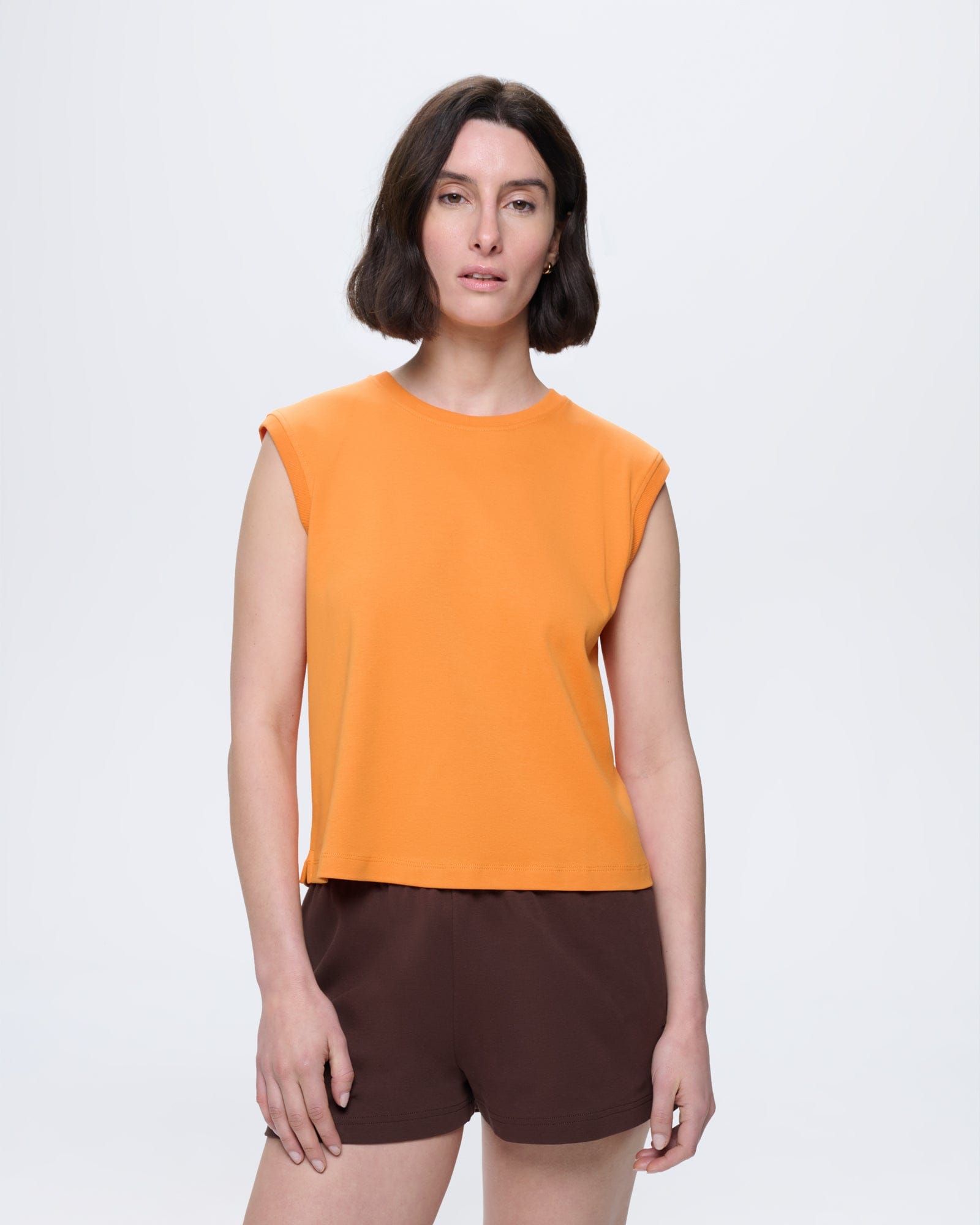 Womens Summer Sleeveless T-Shirt—Saffron Orange