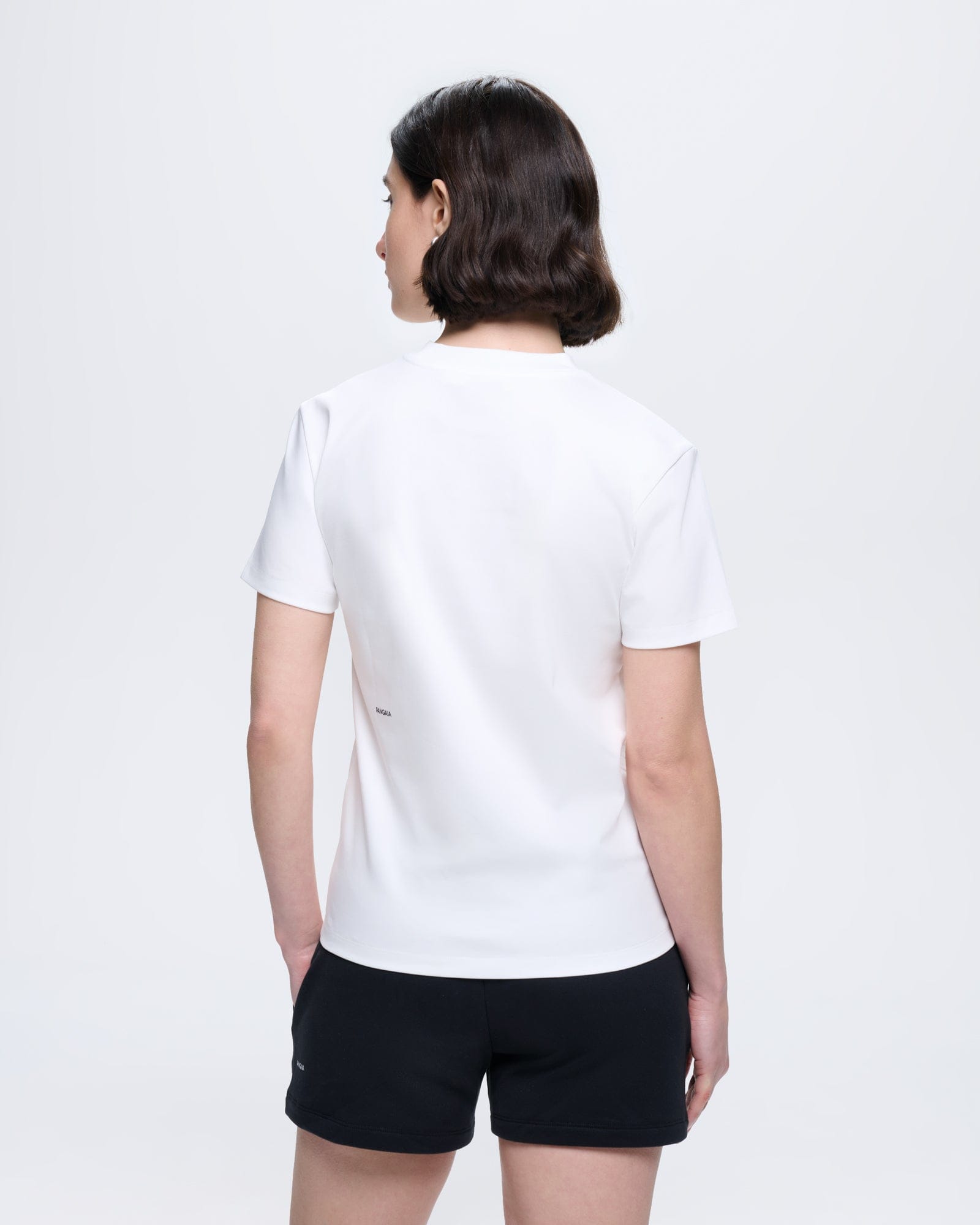 Womens Off-White Interlock T-Shirt, organic cotton, regular fit, structured, crew neck, short sleeve, model back view