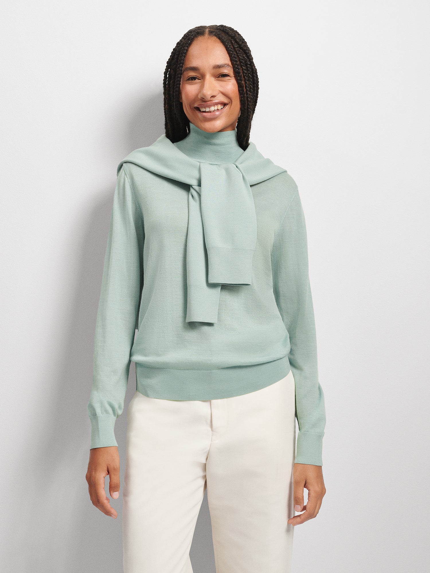 Women's Regenerative Merino Wool Turtleneck Sweater - Eucalyptus