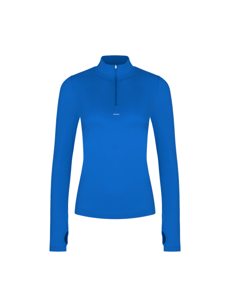 Womens 99% Bio-Based Zipped Long Sleeve Top—Gaia Blue