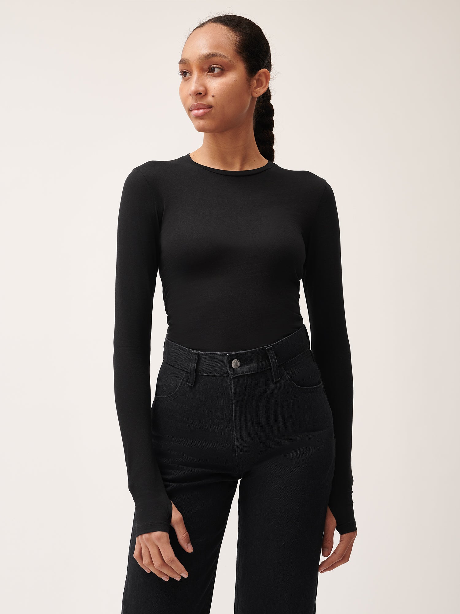 Women_s_365_Cotton_Stretch_Long_Sleeved_Top_Black-female-1