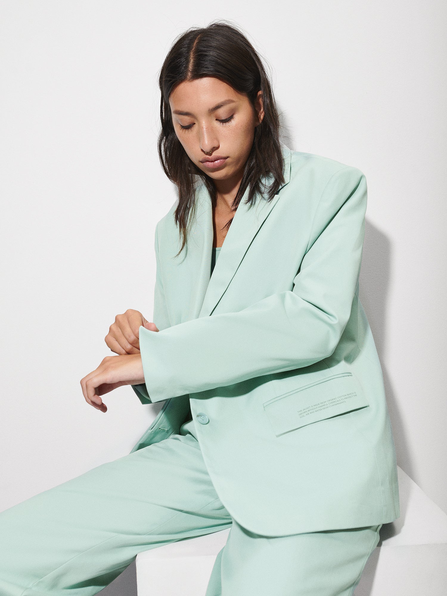 Women's Cotton Oversized Tailored Blazer—Eucalyptus Blue