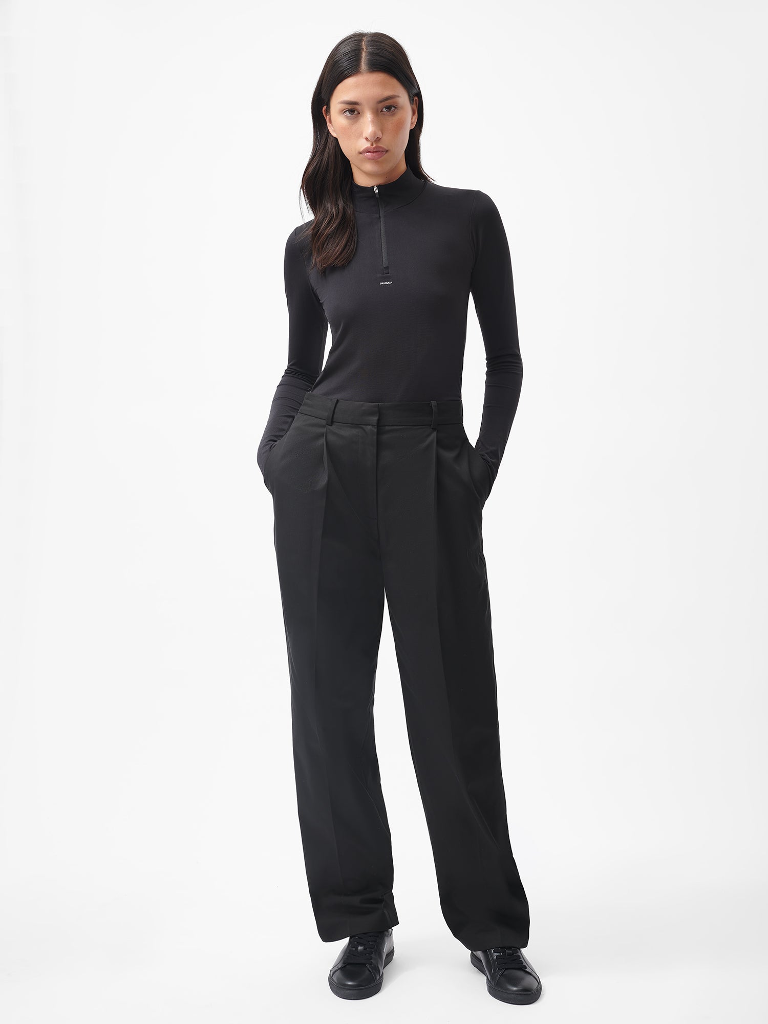 Women's Black Cotton Tailored Trousers | Pangaia