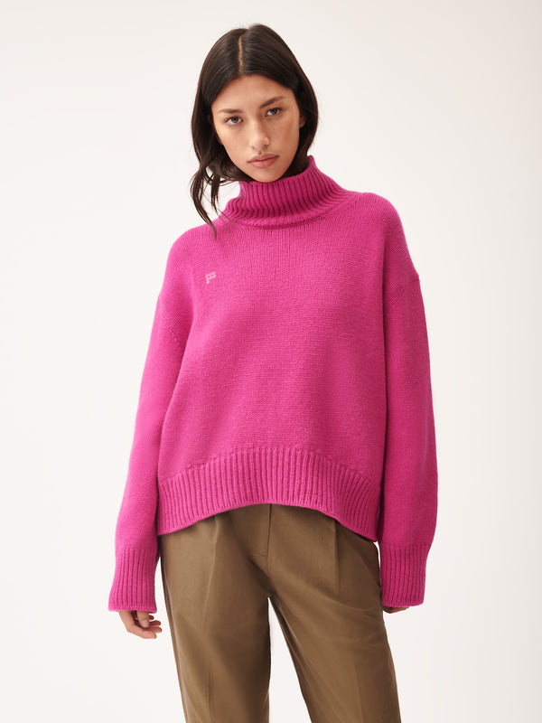 Women's Recycled Cashmere Turtleneck Sweater - Tourmaline Pink - Pangaia